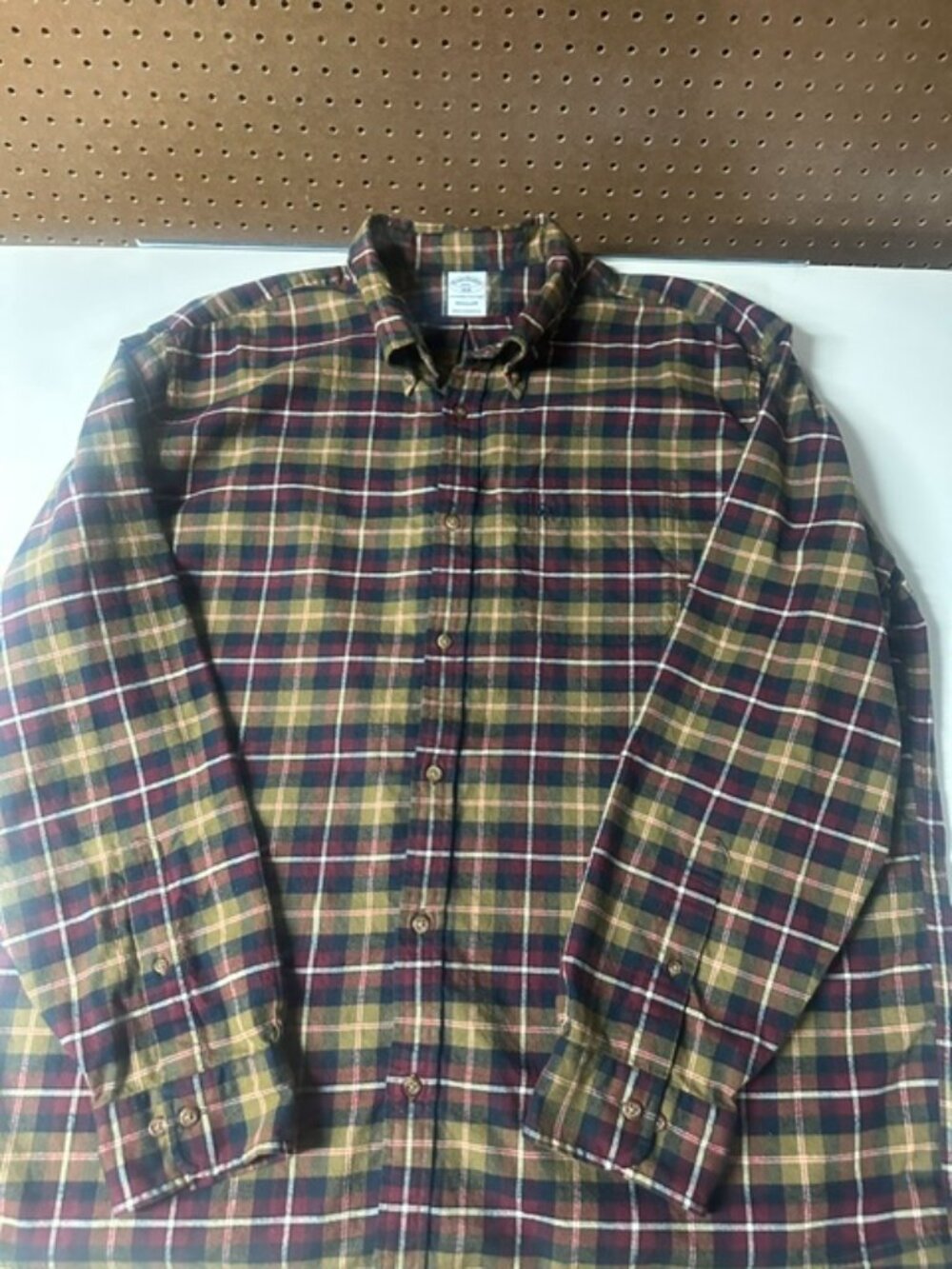 Brooks Brothers Brooks  The Original Polo Shirts Mens XXL Tan Red Plaid LS